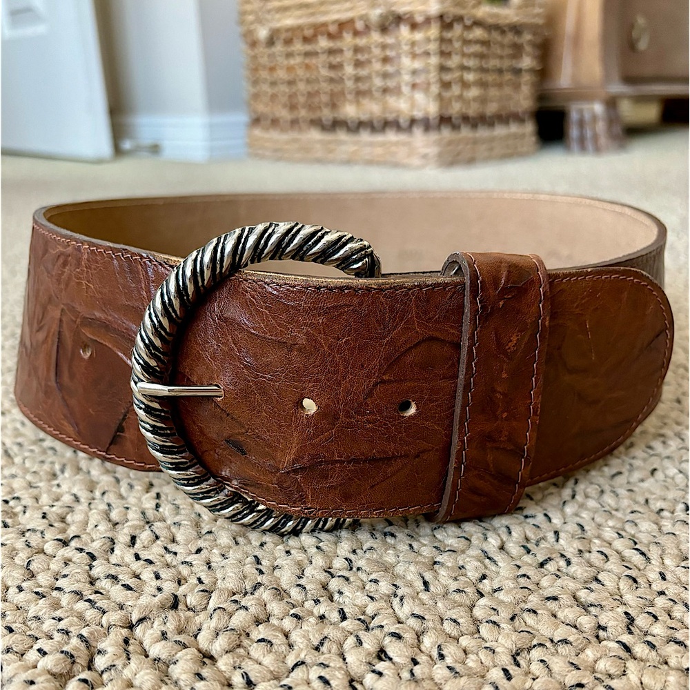 LINDA ALLARD for ELLEN TRACY Wide Textured Leather Belt, Size Small